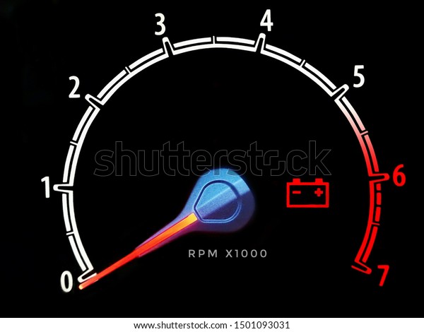 Concept of battery of car engine is drained and\
the battery sign appeared on the dashboard. The car needs to be\
checked at the service\
center.
