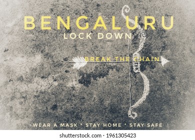 Concept - Bengaluru Fighting Against Covid-19 Or Corona Virus Pandemic And Lockdown To Break The Chain, Media Poster, By The Art Of Bow And Arrow Drew On Floor With A Gray Background