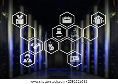 Concept big data processing center, cloud database, server energy station future. Data transmission technology. Synchronizing personal information. Cube or box Block chain of abstract finance data.