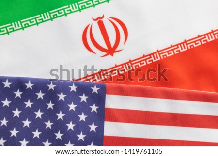 Concept of bilateral relations of US and Iran showing with flag