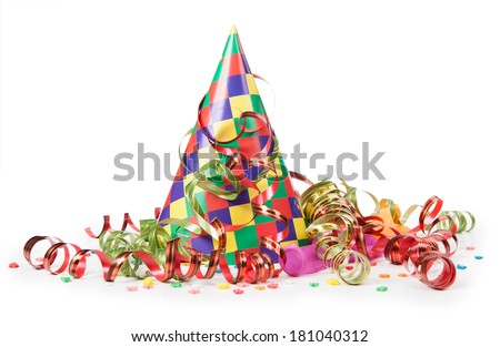Concept birthday celebration - a hat and serpentine 