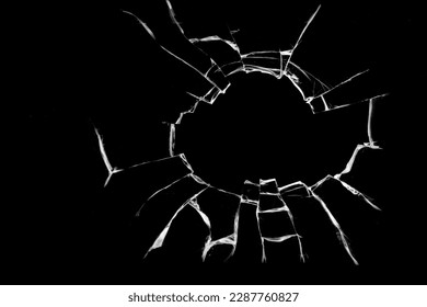 Concept of broken glass with hole for design on black background. - Shutterstock ID 2287760827
