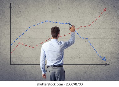 Concept Budget Reduction, Businessman Cut Finance Graphic