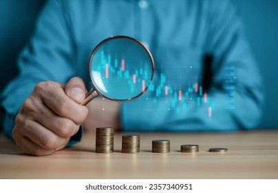 Concept business growing graph, chart with company progress and growth graph on hand, economic growth, Business people check and analytic data of Annual Economic Growth Data. Digital screen touch. - Powered by Shutterstock