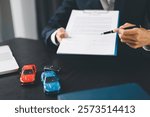 Concept business vehicle finance protection office plan investment buy sell car ensuring idea financial security. automobile agent hand protect purchase insurance and secure favorable loan deal.