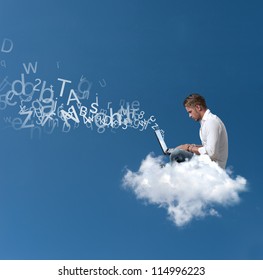 Concept of a businessman that works over a cloud