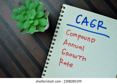 Concept of CAGR - Compound Annual Growth Rate write on a book isolated on Wooden Table. - Shutterstock ID 2208285199