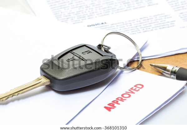 Concept : Car Rent or Car Loan Approved on\
white background
