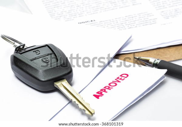 Concept : Car Rent or Car Loan Approved on\
white background