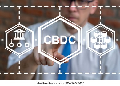 Concept Of CBDC Central Bank Digital Currency. Modern Banking Cryptocurrency Blockchain Technology.