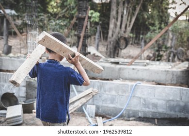 The Concept Of Child Labor, Poor Children Are Forced To Work In Construction, Violence Children And Trafficking Concept,  Rights Day,  World Day Against Child Labour Concept