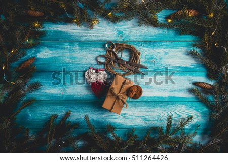  Concept of Christmas items on a table.