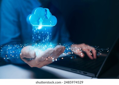 Concept cloud computing with data streams transferring, symbolizing cloud technology and data management. Ideal for tech and IT themes. - Powered by Shutterstock