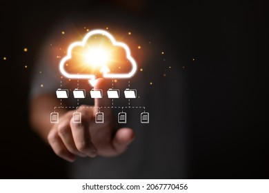 Concept of cloud computing and futuristic display technology connectivity.