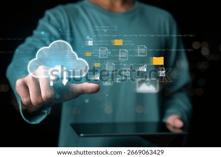 The concept of cloud file storage and backup, Cloud based file storage and secure data backup solution with encrypted privacy protection. representing secure data storage, cybersecurity