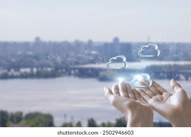 The concept of cloud technologies and their connection with the global network.