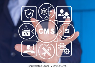 Concept of CMS - Content Management System. Website management software, seo optimization, administration, user rights settings, site configuration and cms statistics. Blogging. Freelance.