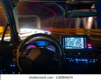 Concept Cockpit Autonomous Car Driving Night Stock Photo 1183844674 ...