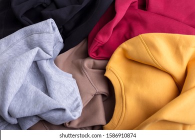 Concept Colorful Warm Blank Sweatshirts Closeup