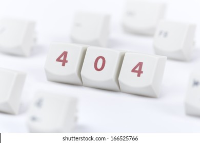 Concept of computer keyboard button with 404 web page error message sign on white background.