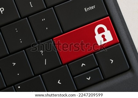Concept Computer Keyboard red key with lock icon, security password protected locked immutable data