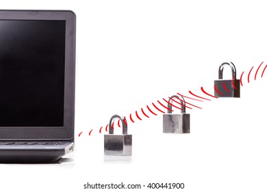 Concept of computer network security with padlock over network WIFI waves