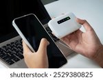 The concept of connecting to the internet with Pocket Wifi devices, wireless connection