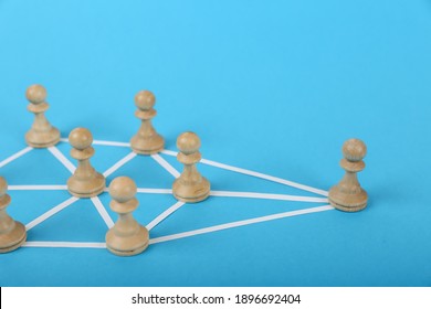 the concept of connections in an abstract community. relationship of a group of people on the example of chess pieces. distribution of powers in the business structure