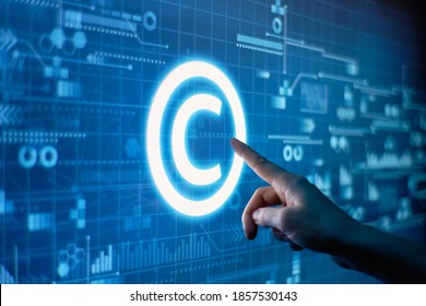 Concept of copyright and intellectual property on a digital display.