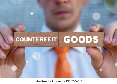 Concept Of Counterfeit Goods. Counterfeits Products And Money Crime. Fake Illegal Product.