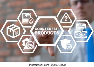 Concept Of Counterfeit Products. Counterfeits Goods And Money Crime. Counterfeiting Fight.