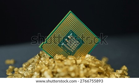 Concept of CPU chips shortage due Artificial Intelligence AI data centers development demand. Central Processing Units used for Servers Computer Systems. CPU in pile of gold nuggets. 