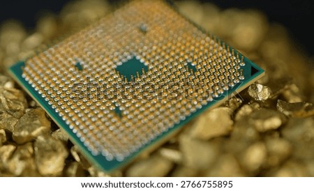 Concept of CPU chips shortage due Artificial Intelligence AI data centers development demand. Central Processing Units used for Servers Computer Systems. CPU in pile of gold nuggets. 