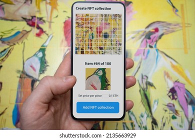 The Concept Of Creating A Digital Art Collection From A Real Painting Divided Into 100 Pieces . Create Of A Collectibles Non Fungible Tokens For Sale On The NFT Marketplace