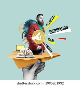 Concept Of Creativity, Inspiration, Ideas. Art Collage With Business Ideas.