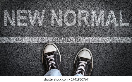 Concept of crossing from what used to be normal to New Normal after COVID-19 cornoavirus restrictions are lifted. - Shutterstock ID 1741950767
