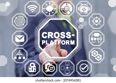 Concept of cross-platform software web development. Cross platform software compatibility website development, coding and testing.
