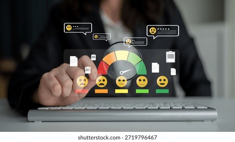 A concept of customer feedback analysis and satisfaction reporting. A dashboard for reviewing user comments, ratings, and overall satisfaction scores. Motif