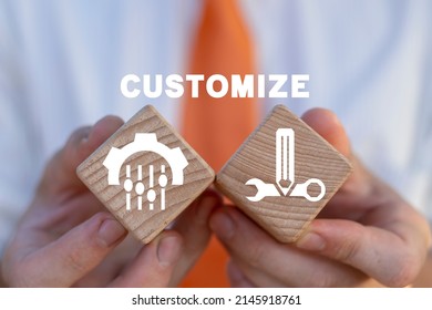 Concept Of Customize Business Product. Customization. Customized Solutions Service.