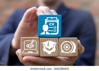 Concept of CV Curriculum Vitae. Professional staff, recruitment, resume, job application, hiring personnel, selection of candidates, employment.