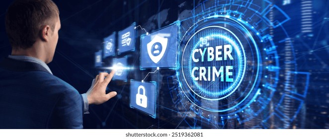 The concept of a cyber attack on a computer network. Cyber crime and internet privacy hacking.
