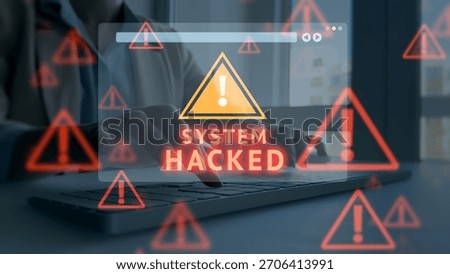 Concept of cyber attack, system hack, and data breach. Digital security threats, unauthorized access, and sensitive data exposed in online networks.
