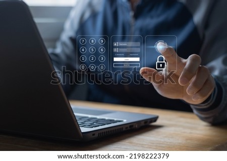 Concept of cyber security in biometric verification, multi-factor authentication, information security, encryption, secure access to user's personal information, secure Internet access, cybersecurity.