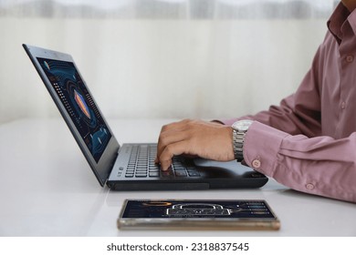 Concept of cyber security, data security and encryption, secure access to user personal data.