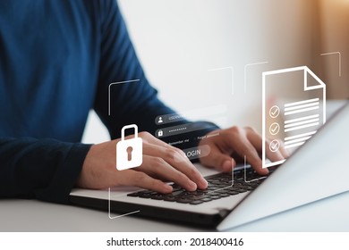 Concept of cyber security, information security and encryption, secure access to user's personal information, secure Internet access, cybersecurity. - Shutterstock ID 2018400416
