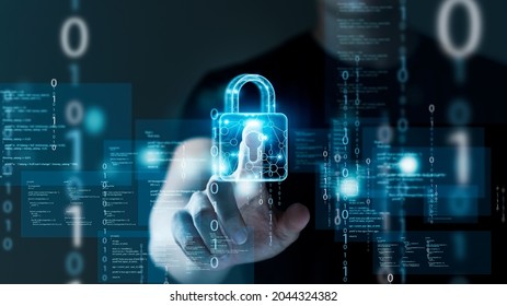 Concept of cyber security, information security and encryption, secure access to user's personal information, secure Internet access, cybersecurity. - Shutterstock ID 2044324382