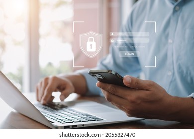 Concept of cyber security, information security and encryption, secure access to user's personal information, secure Internet access, cybersecurity. - Shutterstock ID 2055327470