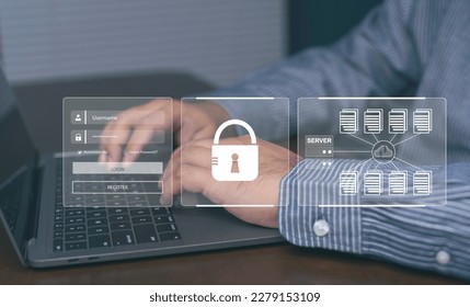 Concept of cyber security, information security and encryption, secure access to information Internet access, Cloud documentation online database storage and data privacy protection computer network