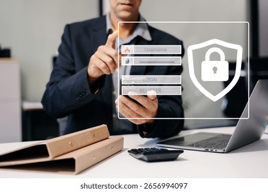 Concept of cyber security, information security and encryption, secure access to user's personal information, secure Internet access, cybersecurity.
