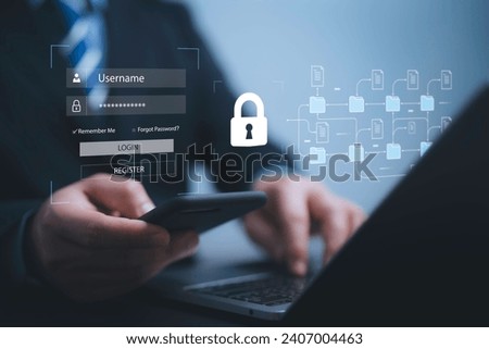 Concept of cyber security information and encryption.Document management online database digital file storage system software records keeping database technology file access doc sharing.